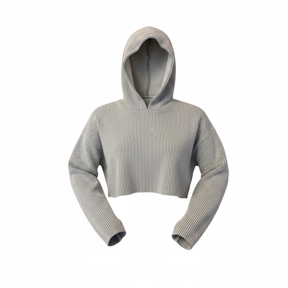 Urban Outfitters Out From Under Gray Ribbed Knit Cropped Hoodie Women’s Xsmall